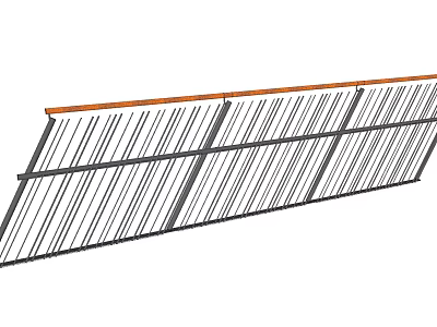 Modern Fence Structure With Diagonal Metal Bars And Wooden Top Rail 3d model
