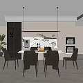 Modern Restaurant Dining Space With White Table Black Chairs And Pendant Lighting Fixtures