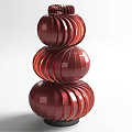 Artistic Modern Red Floor Lamp With Three Stacked Spherical Ribbed Design 3d model