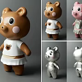 Cute Bear And Pig Figurine Decorative Ornament Set With Various Colors And Outfits
