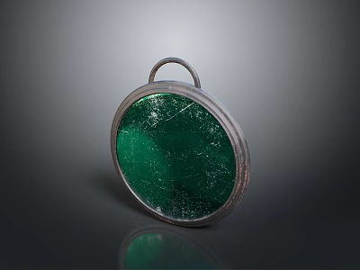 Decorative Circular Green Glass Household Item with Silver Metal Frame and Top Loop 3d model