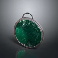 Decorative Circular Green Glass Household Item with Silver Metal Frame and Top Loop