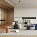 Modern Minimalist Living Room With Sofa Colorful Tables And Plants