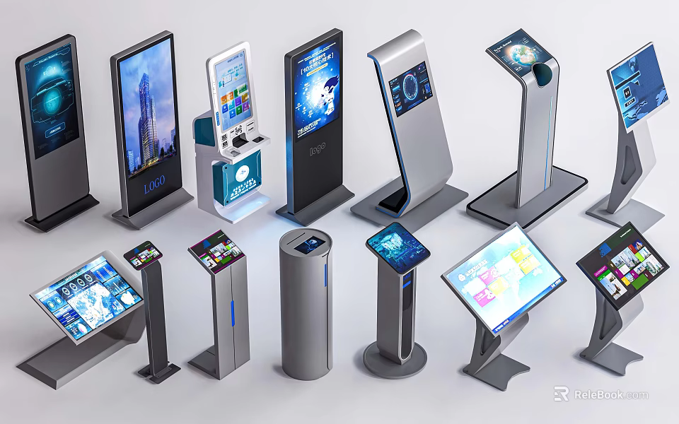 Smart Machines Self Service Kiosks With Touchscreen Displays And Various Interactive Designs 3d model 