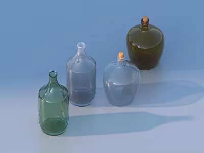 Household Glass Bottles With Different Colors Various Shapes And Cork Stoppers 3d model