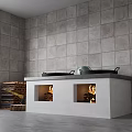 Rustic Kitchen With Stone Tile Walls And Double Fireplace Design