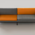 Modern Double Sofa With Gray Orange Split Color Cushions And Metal Legs 3d model