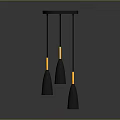 Modern Chandelier With Black Circular Base And Three Cone Shaped Yellow Light Shades