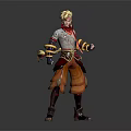 3D Fantasy Humanoid Character With Blonde Hair Red Scarf Yellow Arm Bands And Orange Pants