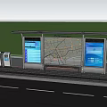 Modern Bus Stop With Shelter Billboard Pedestrians Digital Signage And Greenery