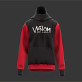 Gray Hoodie With Pink Sleeves And VENOM Print Design For Casual Wear