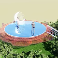 Scenic Observation Deck With Blue Reflective Surface People Taking Photos And Moon Cloud Sculpture