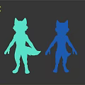 Two Cartoon Wolf 3D Characters With Brown White Fur Standing Poses And Expressions
