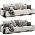 Modern Light Gray Sectional Sofa with Patterned Cushions Cozy Throw Blanket and Wooden Frame 3d model