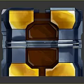 Stylish Blue And Yellow Geometric Block Box With Metallic Texture And Reflective Surface