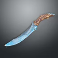 Decorative Knife With Carved Wooden Handle And Blue Blade Featuring Intricate Patterns And Elegant Design