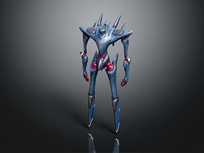 Futuristic Sci Fi Game Movie Character With Spiked Blue Mechanical Body And Red Accents 3d model