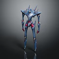 Futuristic Sci Fi Game Movie Character With Spiked Blue Mechanical Body And Red Accents