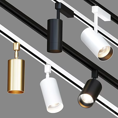 Modern Track Downlights and Spotlights in Gold White Black Stylish Designs 3d model