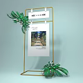 Modern Billboard with Golden Frame Hanging Scenic Poster and Green Plants