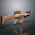 Tan Military Assault Rifle With Scope Graffiti Design And Red Magazine