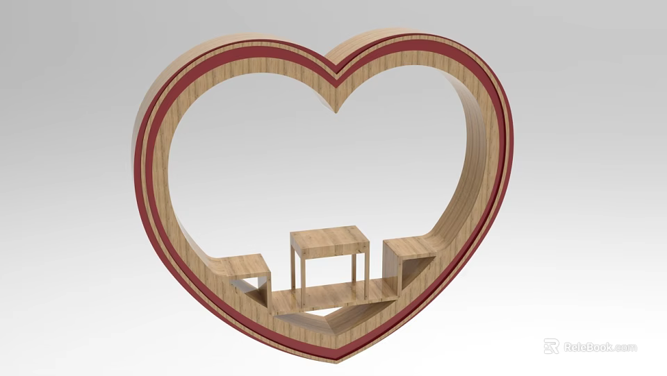 Heart Shaped Wooden Decorative Ornament Set With Inner Shelves For Small Decor Items 3d model 