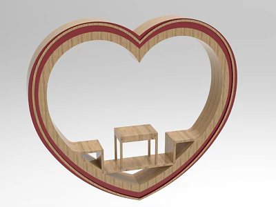 Heart Shaped Wooden Decorative Ornament Set With Inner Shelves For Small Decor Items 3d model