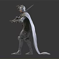 Warrior With Horned Helmet Holding Sword In Silver Armor Green Tunic And Cape