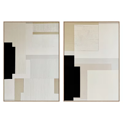Two Panel Textured Abstract Paintings with Geometric Shapes and Neutral Tones 3d model