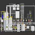 Industrial Processing System Featuring Pipes Blue Tanks Control Panels Valves And Metal Framework
