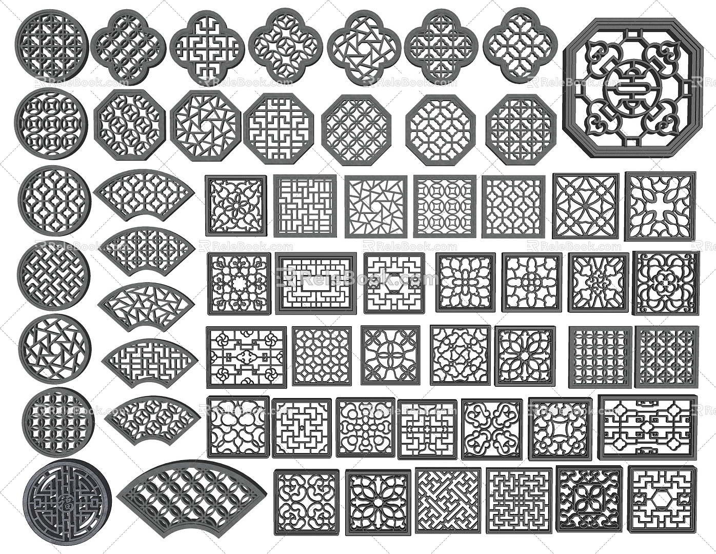 New Chinese Style Hollowed Window Window Decorated Window Carved Pattern Hollow Window Grillwork Wall Grillwork Window Antique Leaking Window 3d model