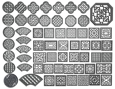 New Chinese Style Hollowed Window Decorated Window Carved Pattern Hollow Window Grillwork Wall Grillwork Window Antique Leaking Window 3d model