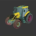 Modern Yellow Tractor With Large Wheels Transparent Cabin And Black Rims