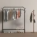Black Metal Clothes Rack Hanging Colored Clothes with Shoes Storage Boxes and Wooden Coat Rack