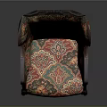Traditional Vintage Armchair With Intricate Red Green Gold Patterns And Wooden Legs