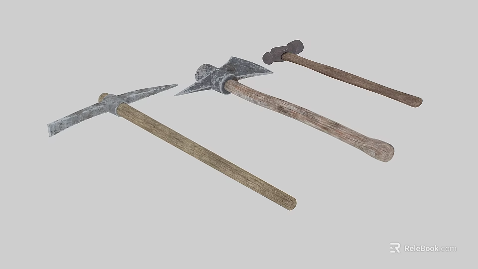 Agricultural Equipment Featuring Different Manual Farm Tools With Wooden Handles For Farming Tasks 3d model 