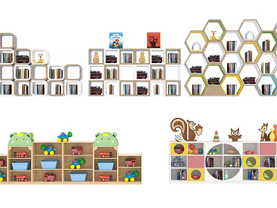 Colorful Decorative Bookcase Designs With Animal Shapes And Toy Storage For Kids Room 3d model