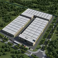 Industrial Warehouse Complex Featuring Multiple Buildings Large Roofs and Green Surroundings