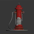 Industrial Equipment Red Fire Hydrant With Silver Chain And Metal Base