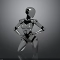 Silver Metallic Robot 3D Model Standing With Hands On Hips And Shiny Surface
