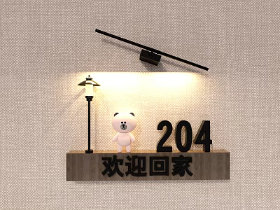 Wall Decor With Street Lamp Bear 204 And Welcome Home Sign 3d model