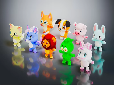 Cute Colorful Stuffed Animal Toys With Various Shapes Like Fox Dog Rabbit And Lion 3d model