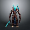 Mythical Fantasy Creature Character With Glowing Blue Antlers Armor And Sword