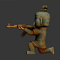 Traditional Armored Sculpture With Green Orange Glaze Kneeling Holding Modern Rifle