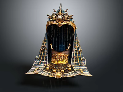 Elaborate Ornate Weapon With Spiked Top Gold Blue Decoration And Ritual Design 3d model
