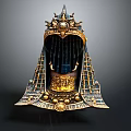 Elaborate Ornate Weapon With Spiked Top Gold Blue Decoration And Ritual Design