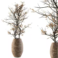 Elegant Textured Ceramic Vases With Golden Leaf Branches For Interior Decor 3d model