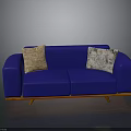Stylish Blue Sofa With Two Patterned Cushions And Wooden Legs For Living Room