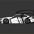 Custom Race Car With Black Roof Rack Rear Spoiler And Black White Graphics