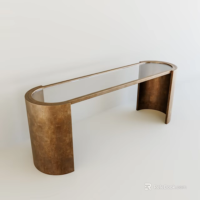 Modern Curved Desk With Glass Top And Brass Legs Design 3d model 
